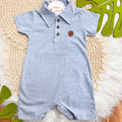  Macaquinho em Linho com Gola Polo - Azul Pastel